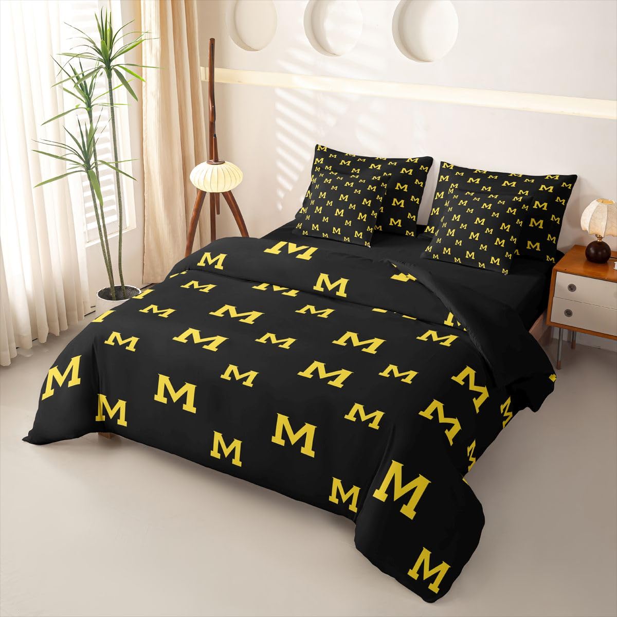 Loussiesd Set di biancheria da letto con copripiumino giallo nero con lenzuola, 7 pezzi, per bambini, ragazzi e ragazze, letto da baseball in una borsa, decorazione per la stanza dei giochi di