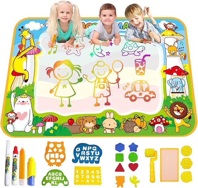 Vykor Aqua Mat Large Water Drawing Mat 70x100cm Water Doodle Mat Travel Drawing Painting Mat with Water Doodle Pens Drawing Painting StencilsA Learning Gift For Children To Paint