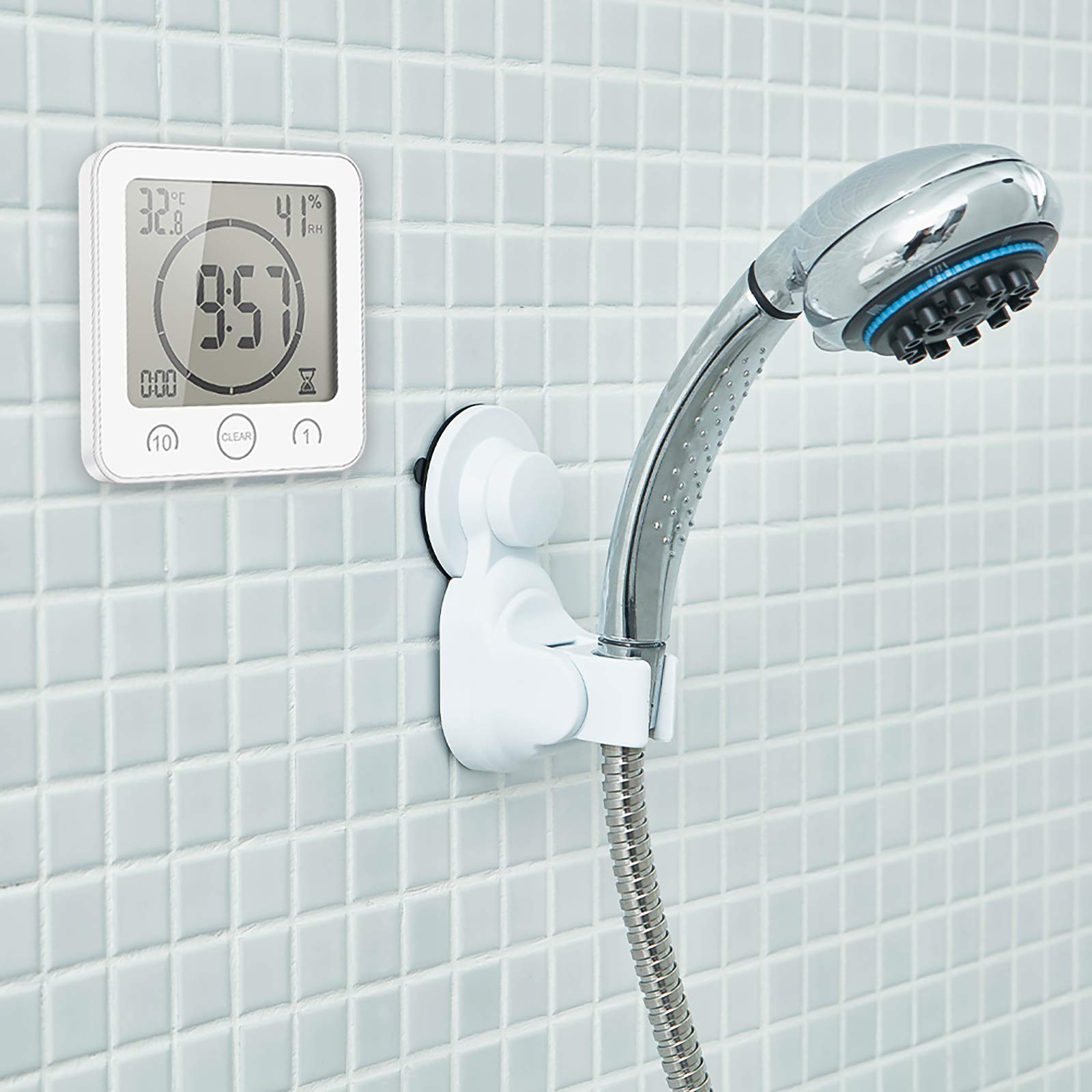 Reloj de Baño, LCD Reloj de Ducha Digital Alarma Impermeable Control Temperatura Humedad, Temporizador de Cuenta Regresiva, 3 Métodos de Montaje, Energía de la Batería