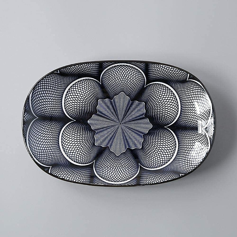2 Pieces of Japanese-Style 10 inch Ceramic Glaze Underwater Dishes-Green Waves (Dark Blue Six)