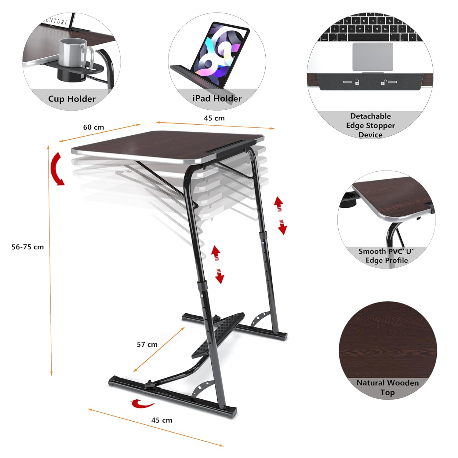 FoldWise Folding Laptop Table for Sofa - Sturdy Portable Desk, Height & Angle Adjustable Overbed Table for Dinner, Work & Study; All-In-One: Footrest, Cupholder, Tablet Holder,... - Image 2