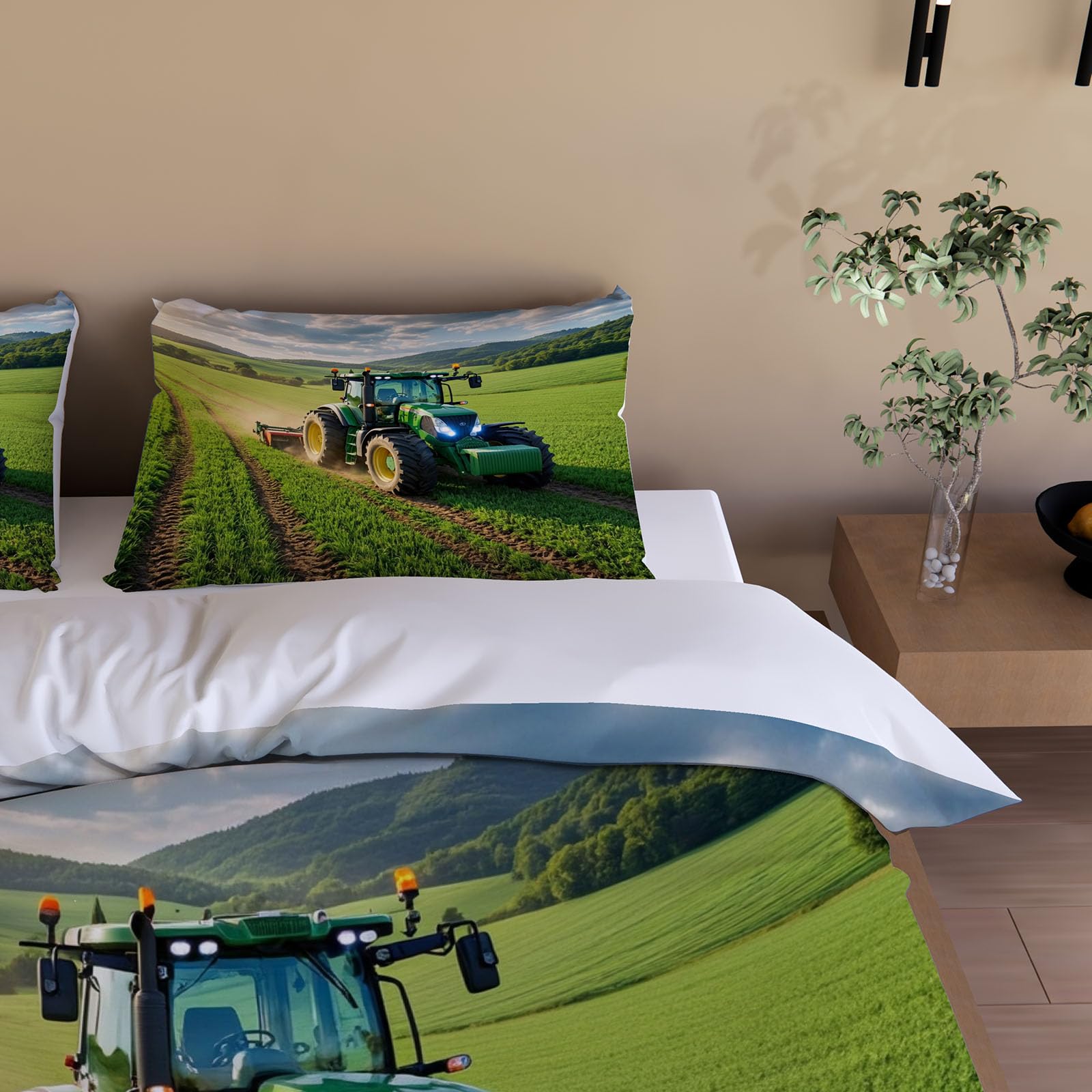 Wendebettwäsche Traktor 135x200 4tlg mit 2 Kissenbezug 80x80（2-2）