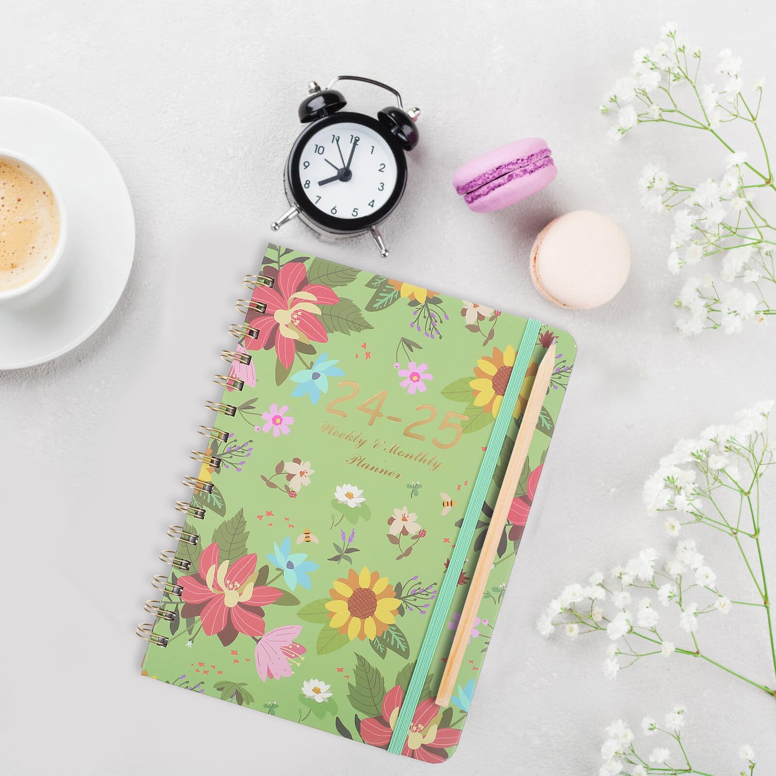 Agenda Semanal y Mensual con Espiral Planificador Portátil con Diseño Floral para Oficina Escuela y Uso Personal