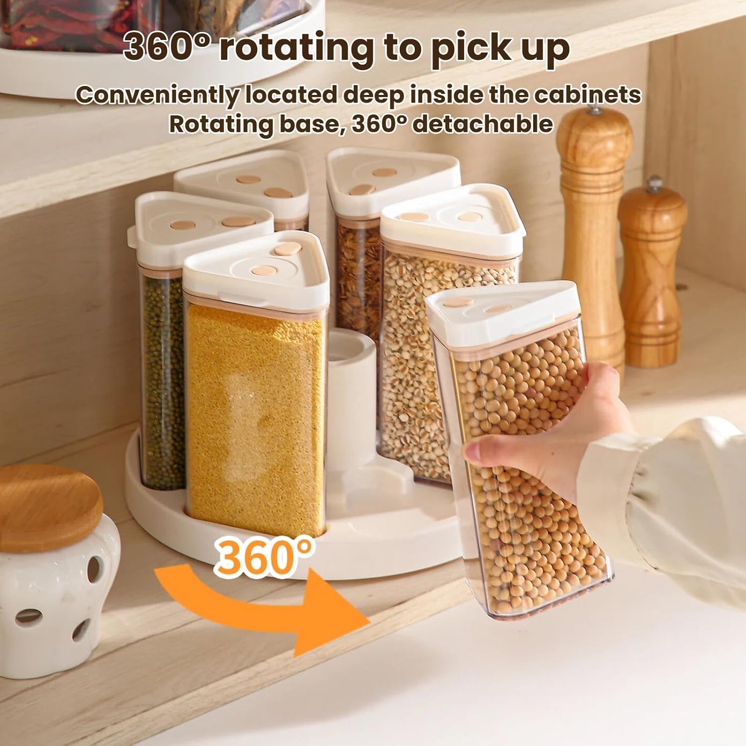 5-10 lbs Rice Dispenser 6 Grids Rotating Cereal Cereal Dispenser,Small Airtight Food Storage Containers with Lids,Vacuum Pump,Measuring Cup,Storage Containers Kitchen Pantry for Oats Flour Food