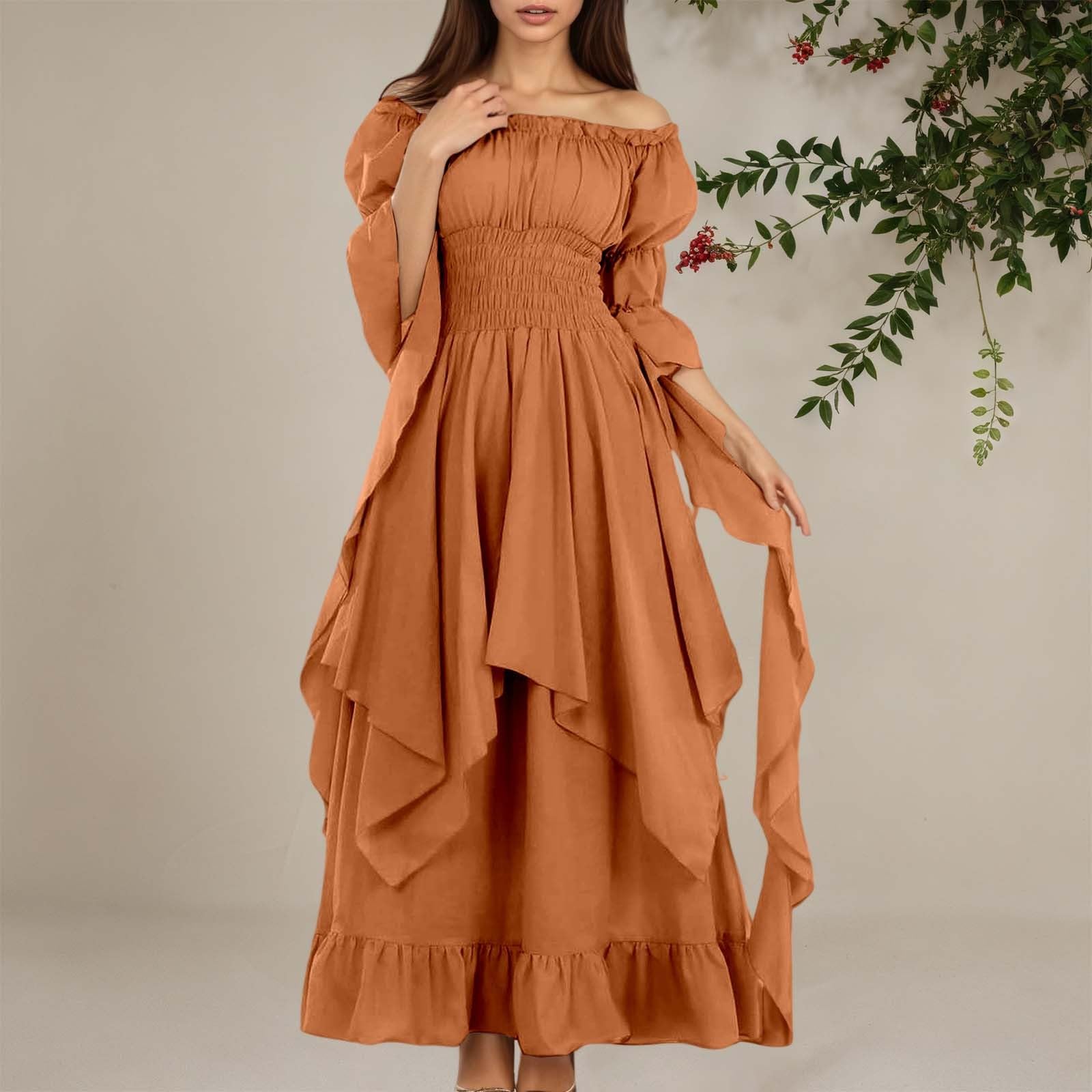 Generisch Vestido victoriano renacentista medieval gótico de bruja monocolor, vestido de noche para mujer, carnaval, disfraz, retro, vestido maxi, diseño alto, vestido medieval