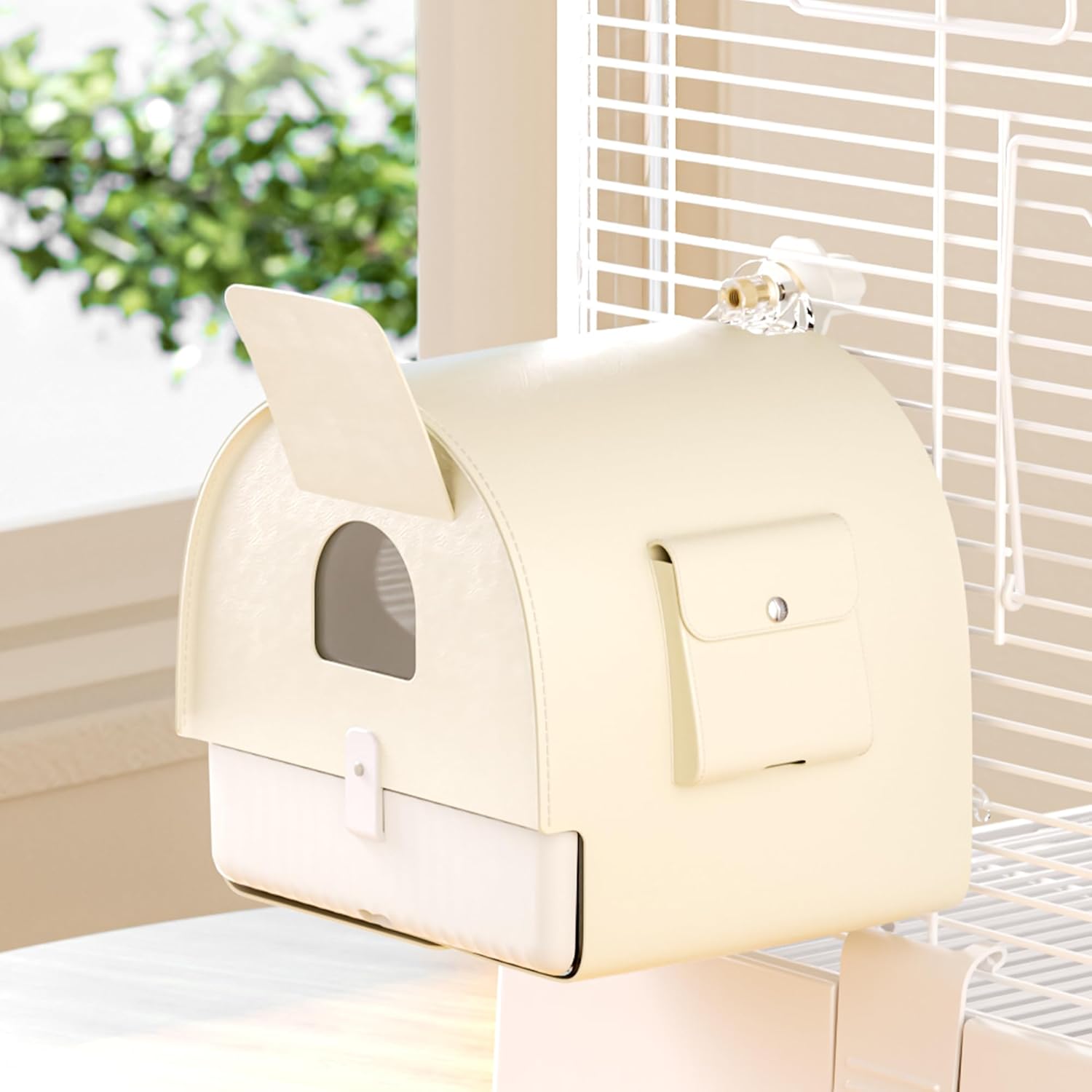 BUCATSTATE Hanging Bird Bath for Cage with Cover, 3 in 1 Multifunction Bird Bath/Bowl/House, Bird Cage Accessories Suitable for Small to Medium Birds, Like Lovebirds, Finches, Parakeets, Mannikin Bird Bath with Cover