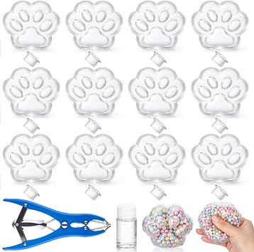 12 Pcs DIY Stress Ball Making Kit, Blank Stress Pressure Ball Skin with Glue & Expander Tool Make Your Own Fidget Pressure Balls for Adults Cat Paw