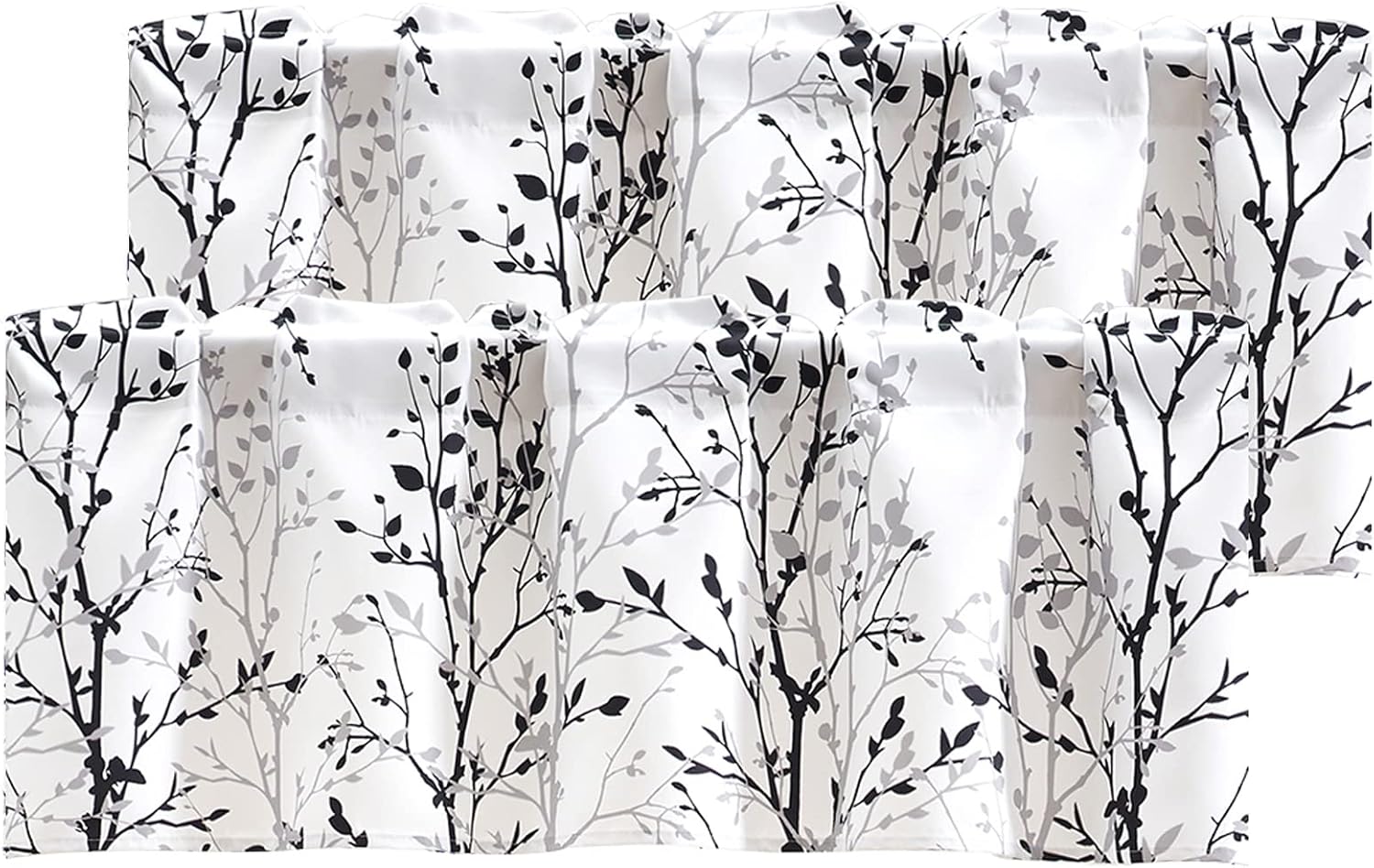 Luvyohmee Tree Branch Printed Valance Curtain, 18 inches Long Kitchen Valance, Black and Grey Window Valances for Kitchen, Bathroom, Dining Room, Living Room, Bedroom and Kid’s Room 2 Panels