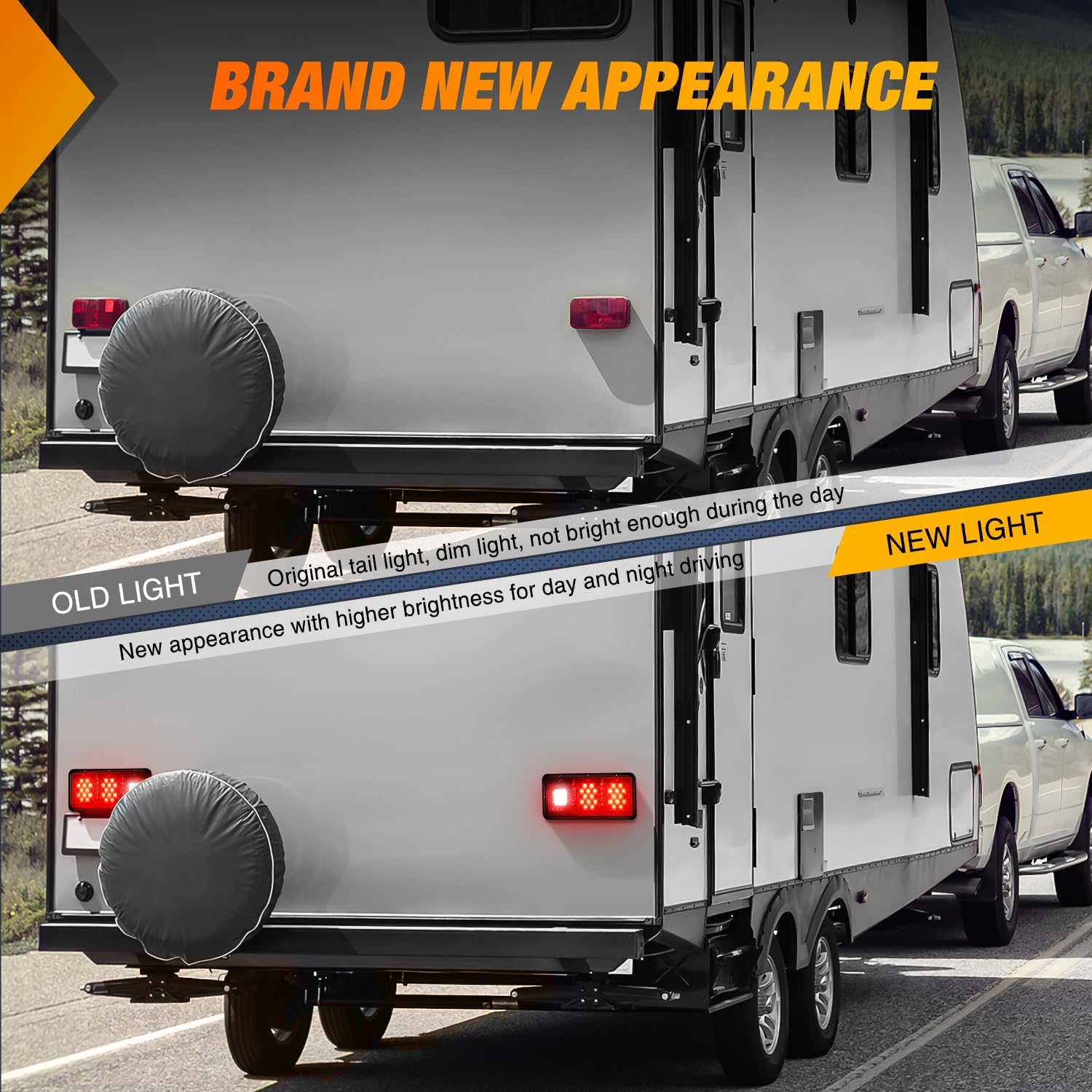 Nilight LED Triple Tail Light 2PCS Rectangle Red Stop Brake Turn Signals White Reverse Back Up Lights Surface Mount Waterproof Trailer Camper Van RV Caravan Taillights