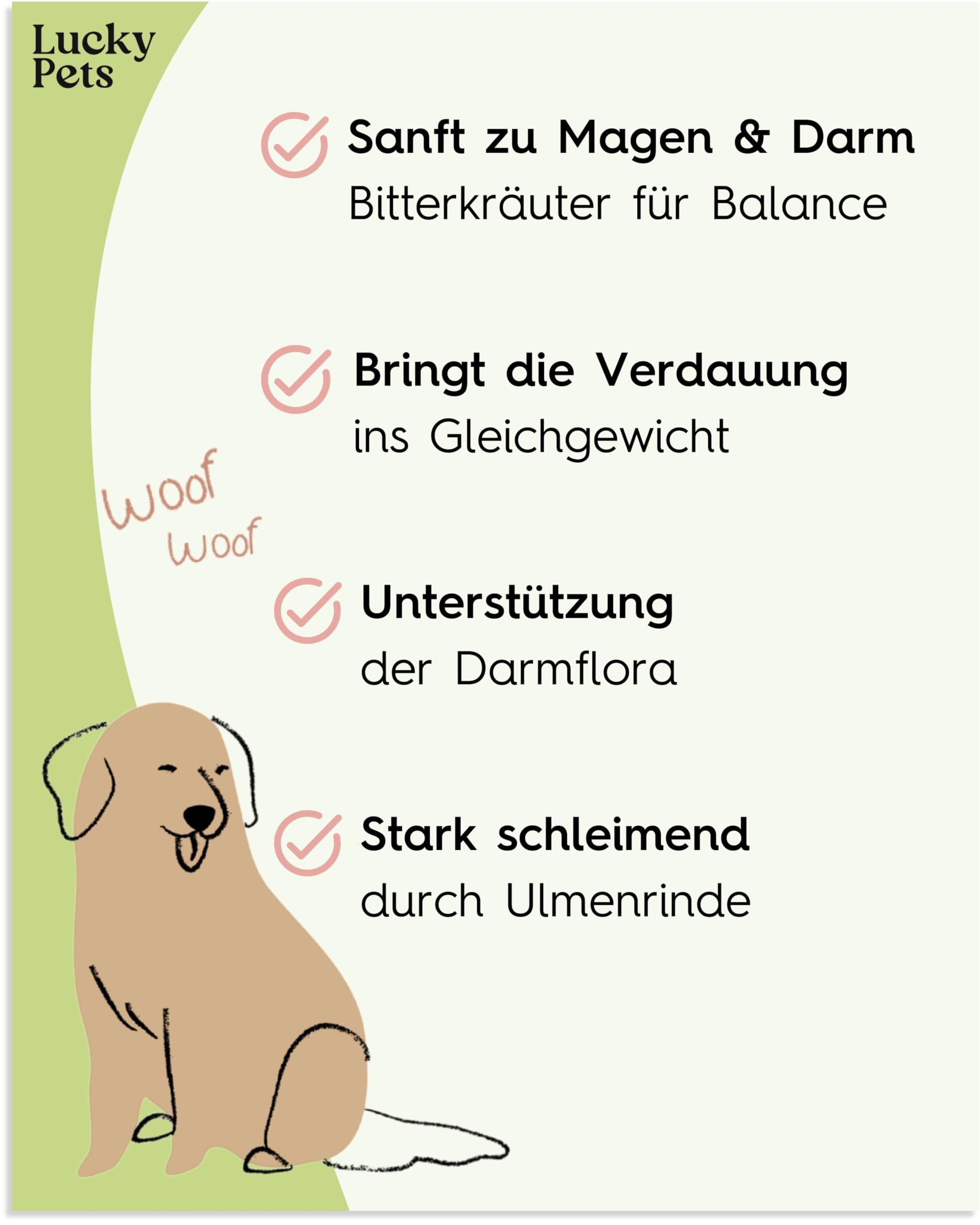 Lucky Pets Premium Magenpulver 275g – Ulmenrinde für Hunde – Ohne Aufkochen sofort verzehrfertig – Hund Darmflora aufbauen – Made in Germany – Slippery Elm Bark