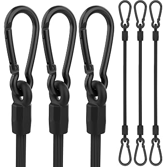 Tension Elastic Straps with Carabiner, Pack of 6 Upgrade Expander with Carabiner Hook, 30 cm Short Luggage Straps, Black Late
