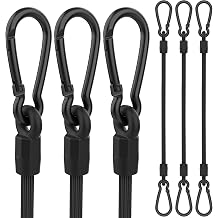 Bungee Cords with Carabiner, 8 Inch Long Heavy Duty Bungee Cords with Carabiner Clip Outdoor, 1/3 Inch Black Extra Strong Elastic Rope with Carabiner Hooks for Camping, Tarps, Bike Rack, Tent, 6 Pack