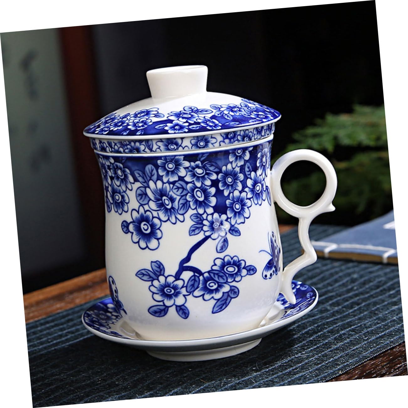 Teetassenset Blauer Traditionelles Chinesisches Keramik mit Sieb Untertasse aus Isolierend und Rutschfester Boden für Teeverkostung