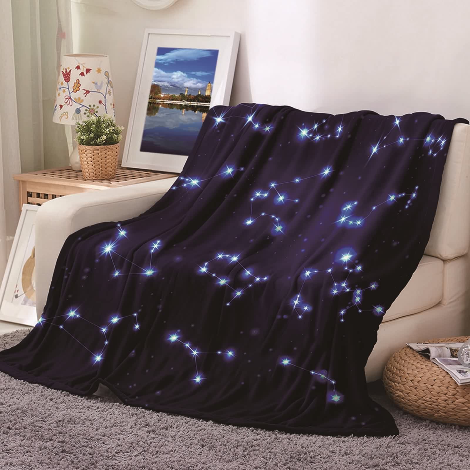 Couverture chaude hiver flannel 180x220cm : cadeau idéal avec motif constellations astro