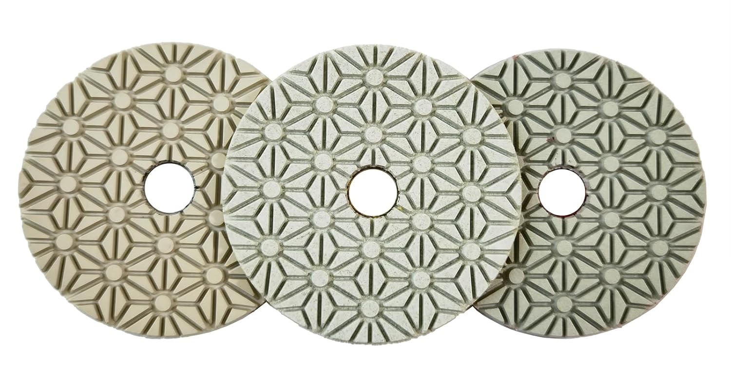 Diamond Polishing Pads 100mm 4" Inch Wet/Dry 3 Step 3 Pcs Abrasive Disc for Concrete Marble Quartz Granite Countertop Stone (3 Pcs/Kit)