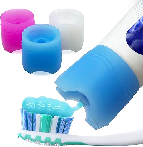 Miniatura 14 de Chrome Cherry SqueezMe Tapones de pasta de dientes con cierre automático, tapa de silicona para niños y adultos, dispensador de pasta de dientes sin