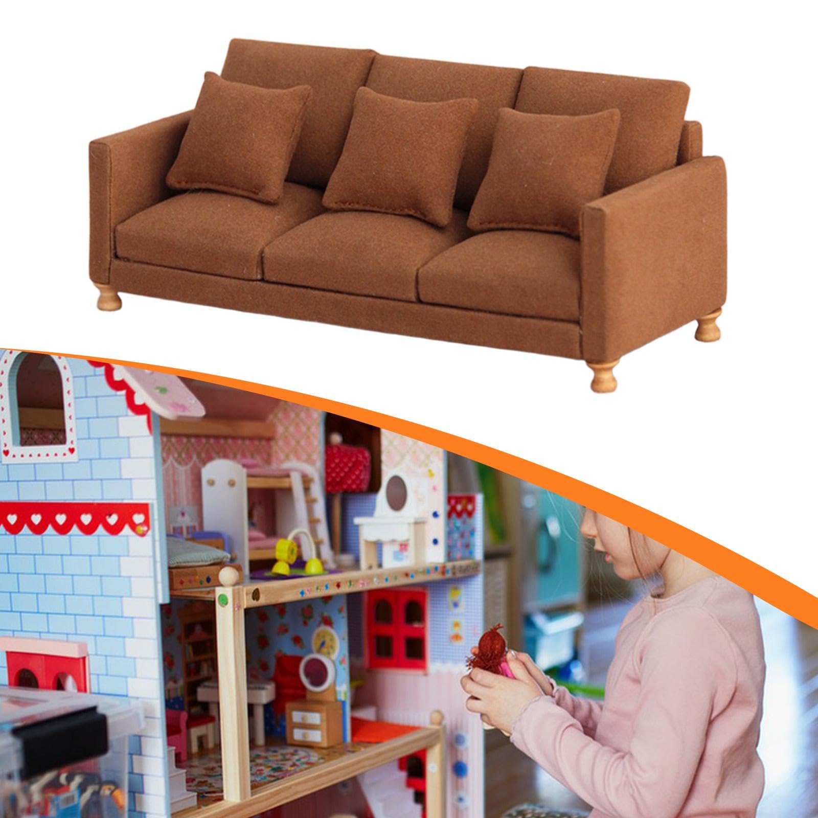 Sofá de casa de muñecas en Miniatura a Escala 1/12, Muebles clásicos en Miniatura, sofá para muñecas de Juego de simulación, Café Oscuro