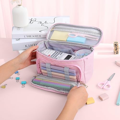 Miniatura 7 de YOOLIFE Estuche para lápices con iniciales de gran capacidad, bolsa de mano para bolígrafos, lindo regalo portátil para oficina, escuela,