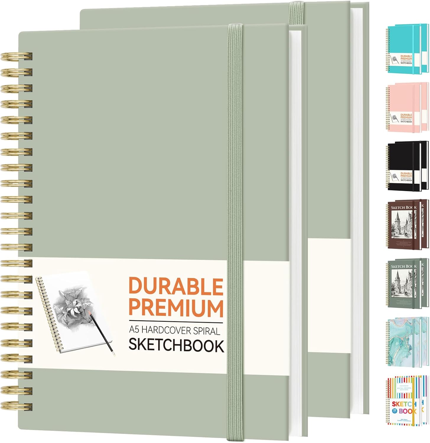 Forvencer 2 Pack Blank Spiral Notebook, 8″x 5.6″Hardcover Sketch Book | 100GSM Thick Paper,Art Sketchbook for Women&Adult, 100 pages/50 Sheets Drawing Book Journal for School Office Drawing, Green
