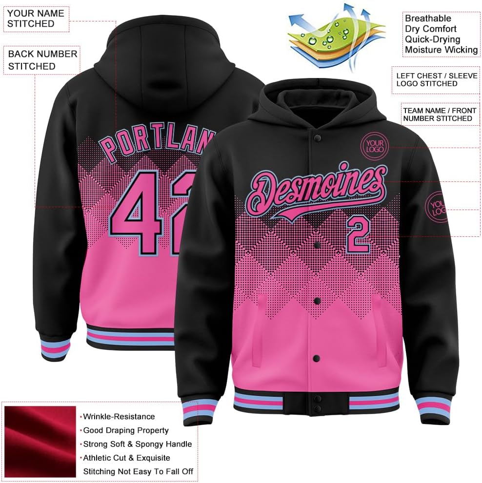 Custom Baseball Hoodie Jackets Men Women Youth Personalized Varsity Letterman Jackets Stitched Name Number Logo