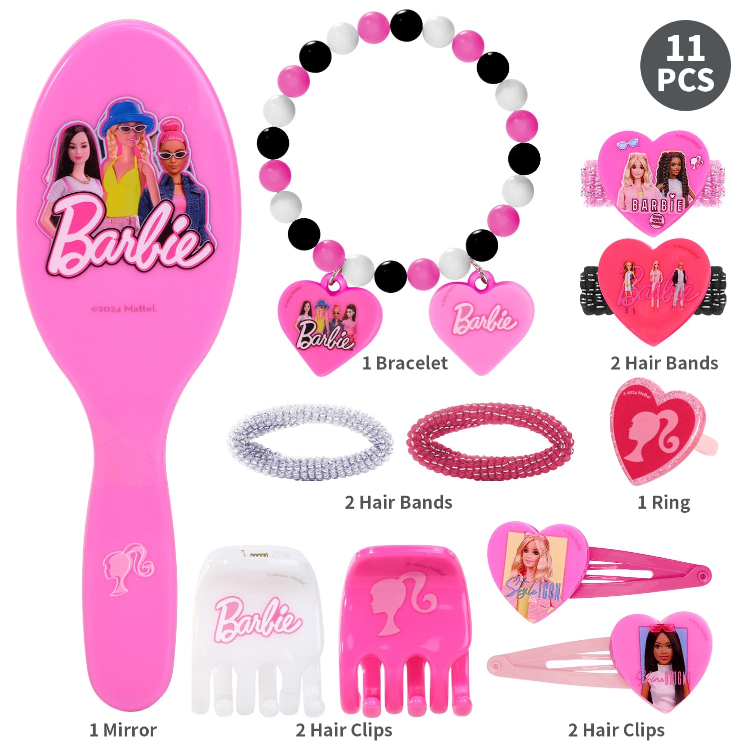 Barbie 11pcs Girls Kids Childrens Hair Accessories Clips Comb Bands and Beauty Set, Multicolor, 23.5X18.5X3.2 Cm - Image 3