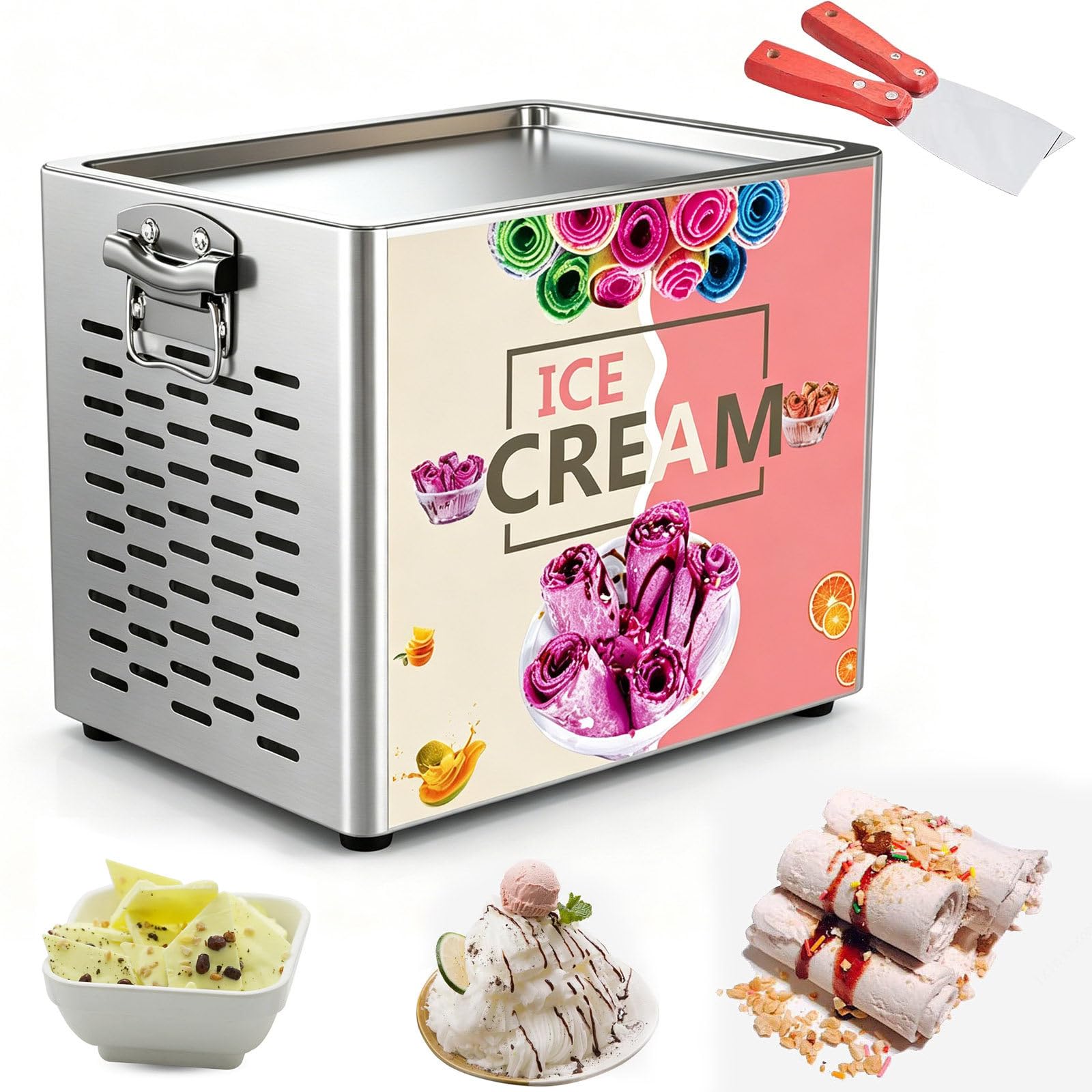 AETEREOS Electric Ice Cream Roll Maker, Commercial Rolled Yogurt Ice Cream Machine, Stainless Steel Stir-Fried Ice Pan, Yogurt Cream Machine for Bars, Cafes, Dessert Shops