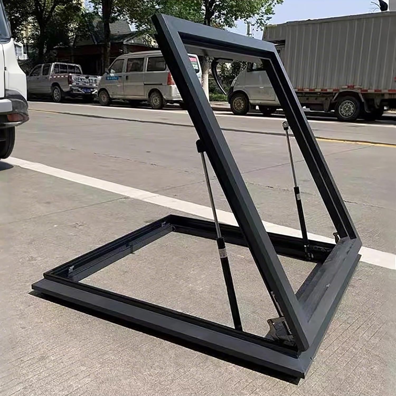 Aluminum Alloy Skylight & Roof Window, Double Glass Hand Skylight, Flush Mount Access Hatch Security Door, Underground Lighting Well Window (50x50cm/19.7x19.7in)