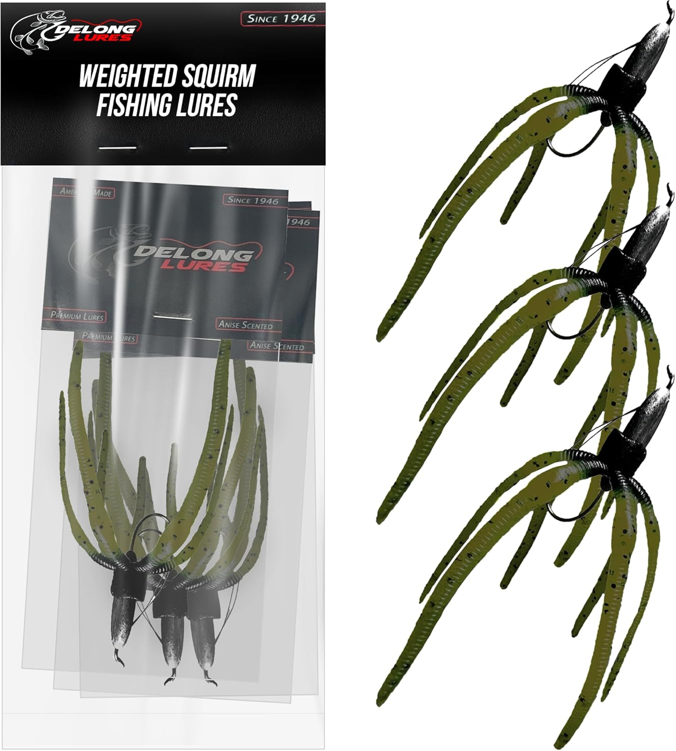 Delong Lures - The Squirm Fishing Lures - Ultimate Bass Fishing Kit - Weighted Jigs for Freshwater & Saltwater, Large Swimbait Lures - Made in USA