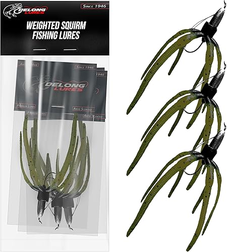 Delong Lures - Los Señuelos de Pesca Squirm - Kit Definitivo de Pesca de Lubina - Jigs con Peso para Agua Dulce y Salada, Señuelos Swimbait Grandes