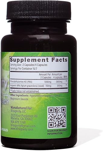 Miniatura 6 de Apigenina de 150 mg  Feniletilamina  Suplemento de apoyo del estado de ánimo  Promueve la euforia, el enfoque y la claridad mental  Alivio natural