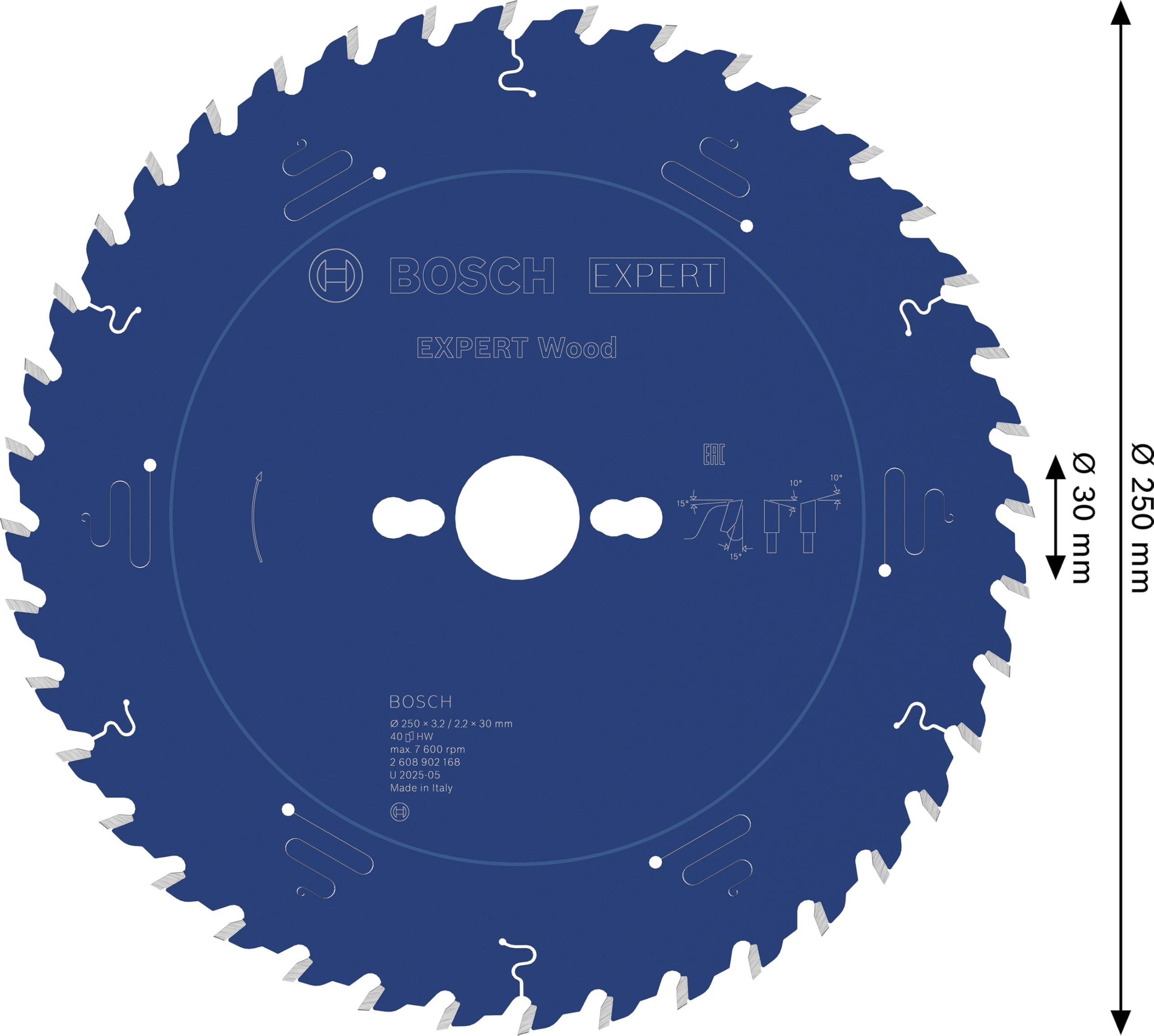 Bosch 1x Lama per sega circolare EXPERT per Wood cablata per seghe da banco (per Legno tenero, Legno duro, Ø mm, Professional Accessorio Sega circolare a filo da banco)