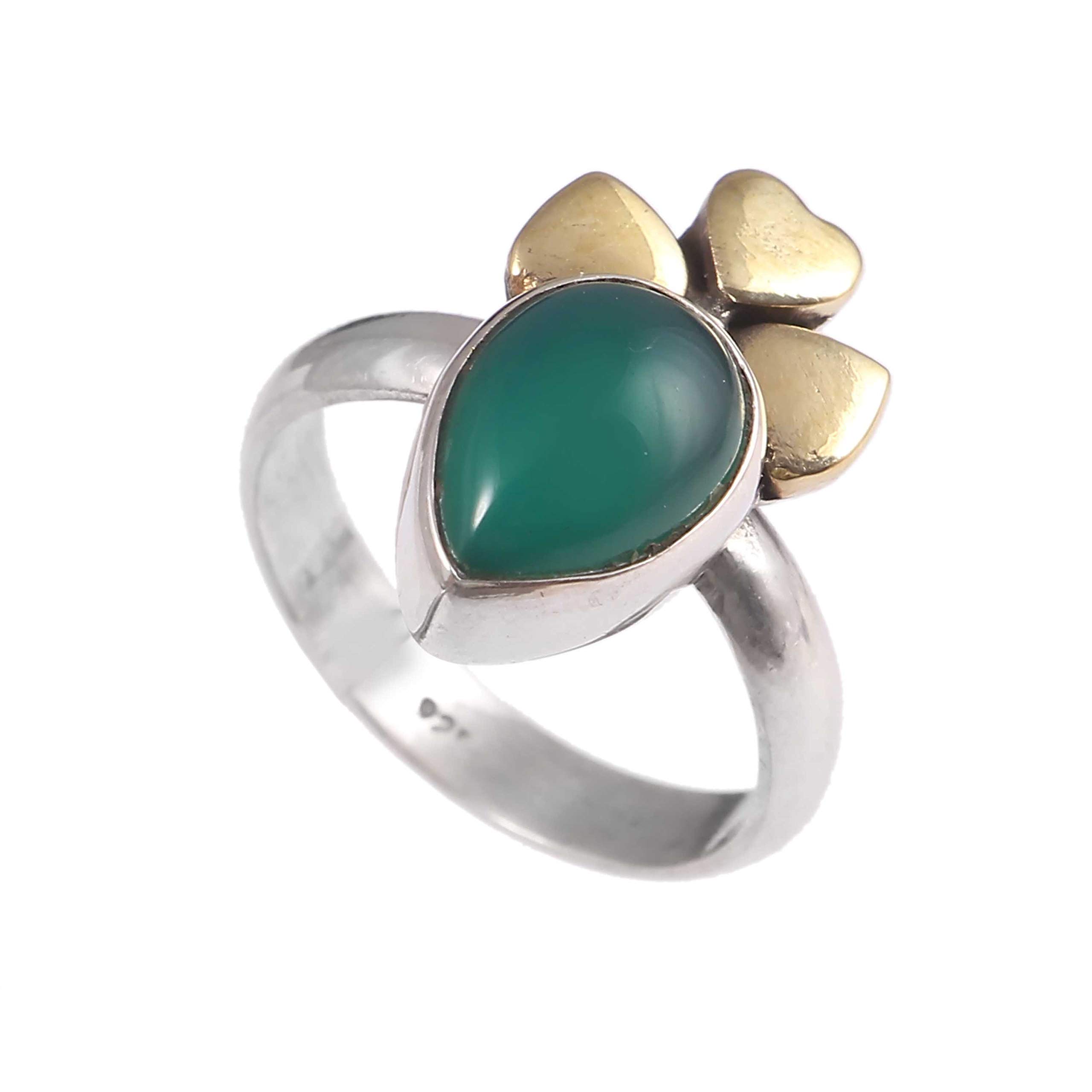 Bague en argent sterling 925 et onyx vert véritable d'exception