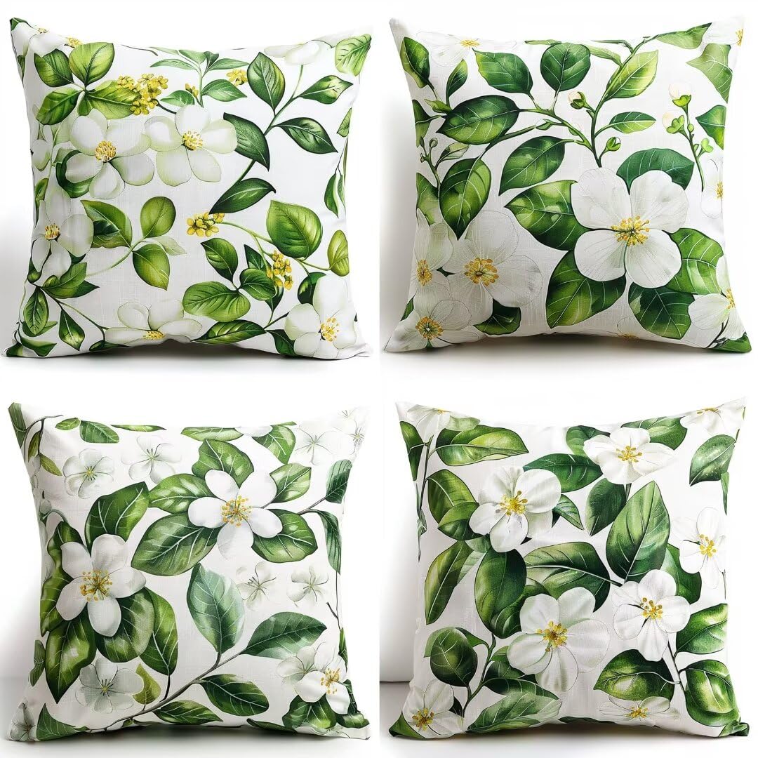 Housses de coussin pour salon et chambre avec motifs végétaux carrés 55x55