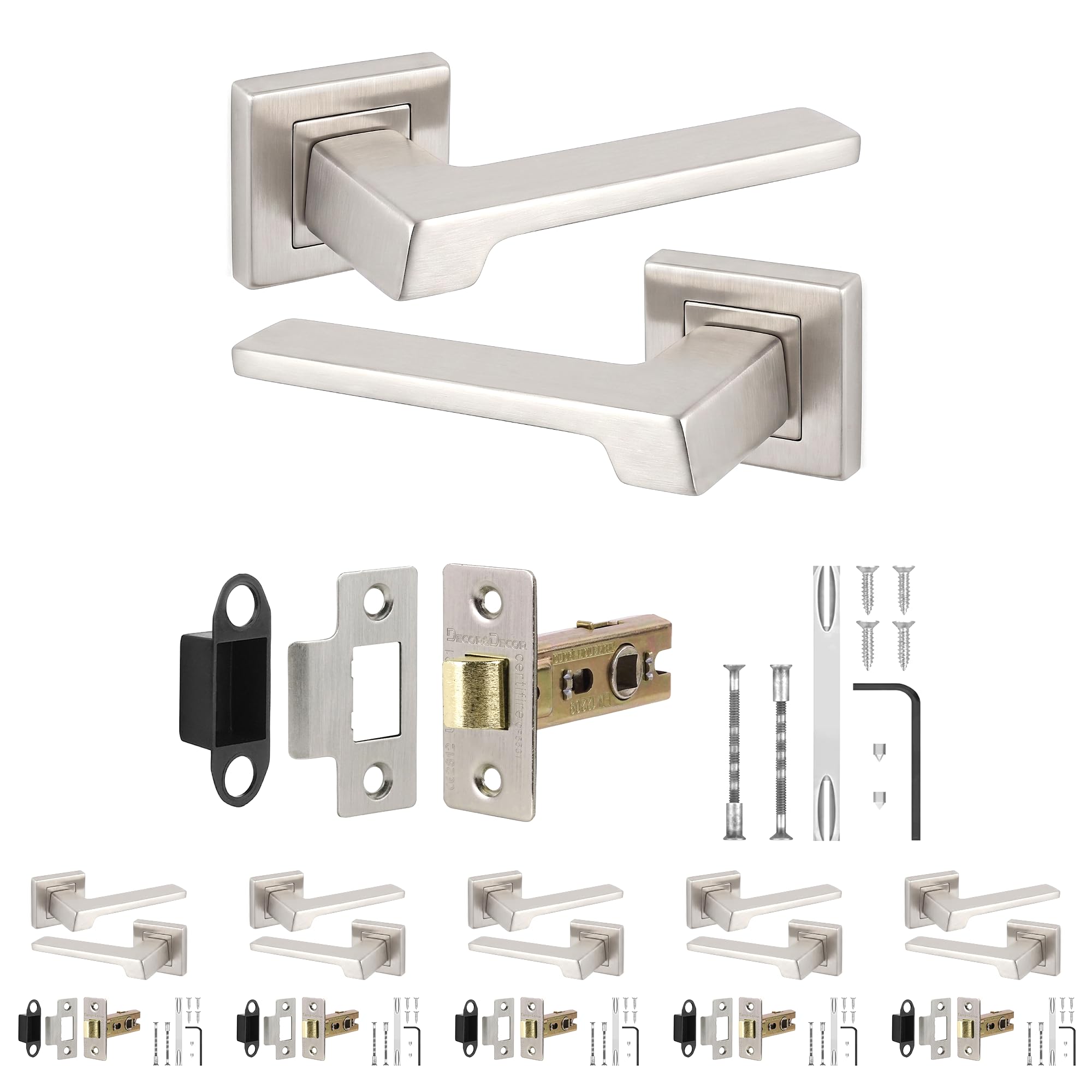 Decoranddecor Spectra Satin Nickel Door Handles, Latch Kit 76mm 6 Pack โ image 1
