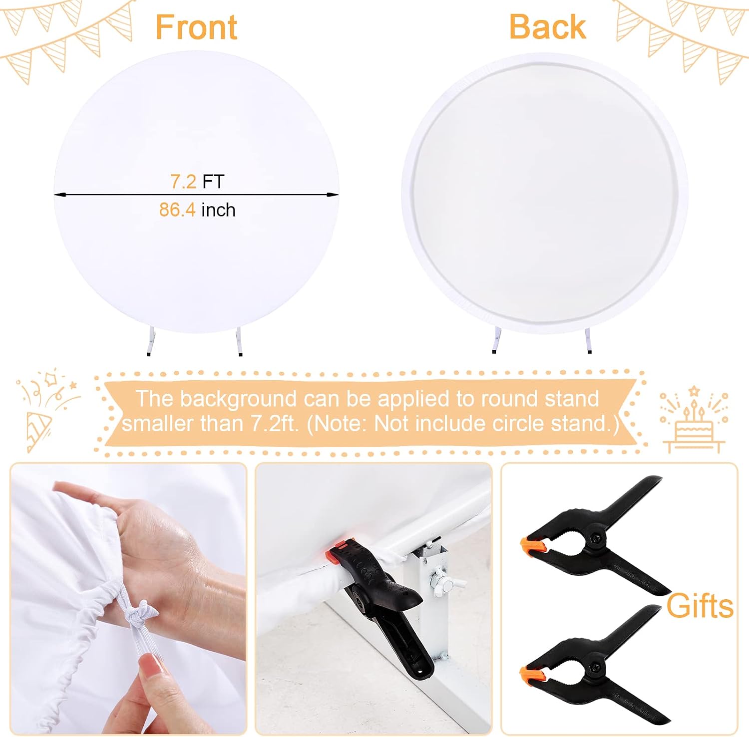 White Round Backdrop Cover 7.2x7.2ft White Circle Birthday Photo Photography Background for Party Baby Shower Wedding Decorations