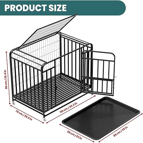 Miniatura 3 de 42 Inch Easy Clean Dog Crate, Escape-Proof Indoor Kennel with Removable Divider, Lockable Wheels & Double Door Entry