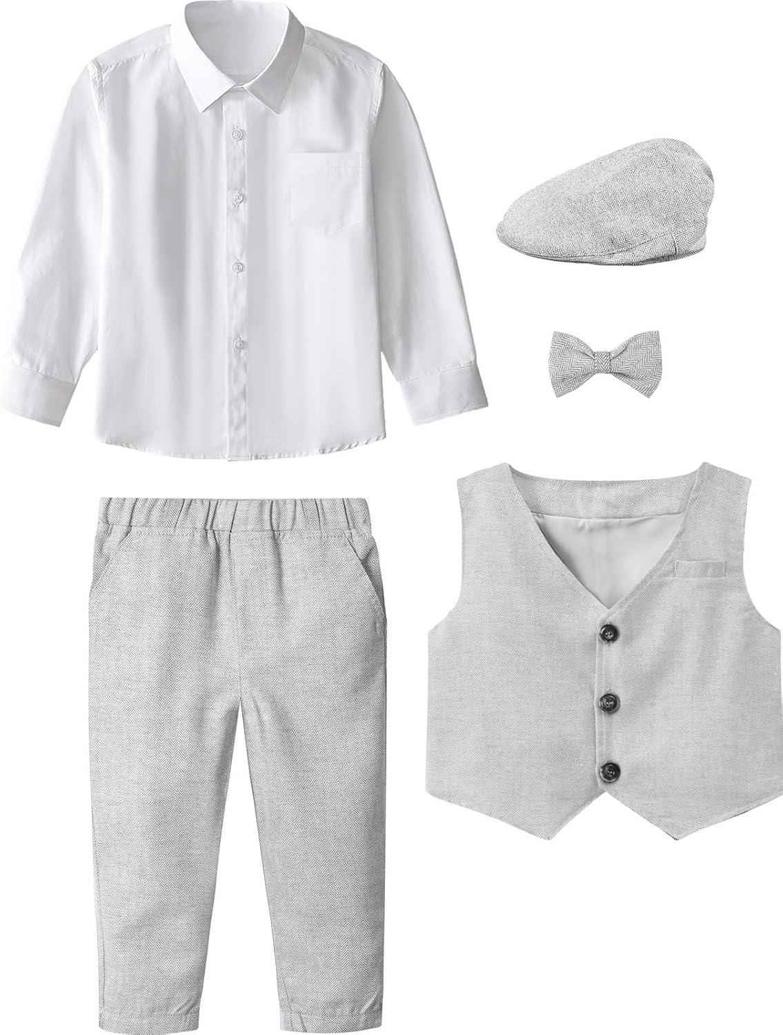 A&J DESIGN 5pcs Baby & Toddler Suit, 12 Months - 5T, Shirt & Pants & Vest & Bow Tie & Driver Cap - Image 3
