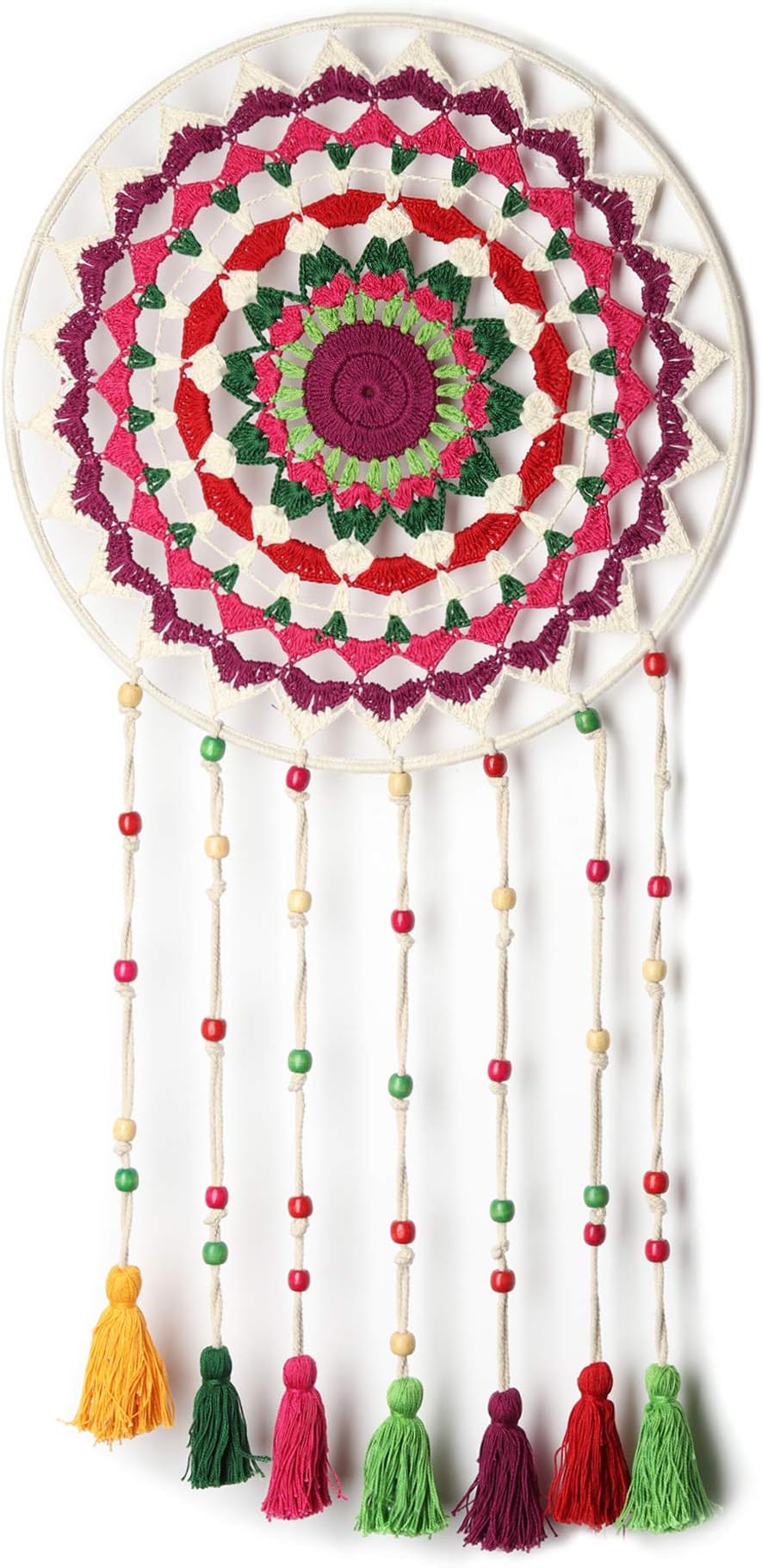 AJS Living Macrame Cotton Boho Plant Hanger for 5 Small pots [Without Pots] | Rope Flower Pot Holder for Indoor Outdoor Balcony Gardening Natural Ivory Color (Single Piece, Size 104 x 60 Cm)