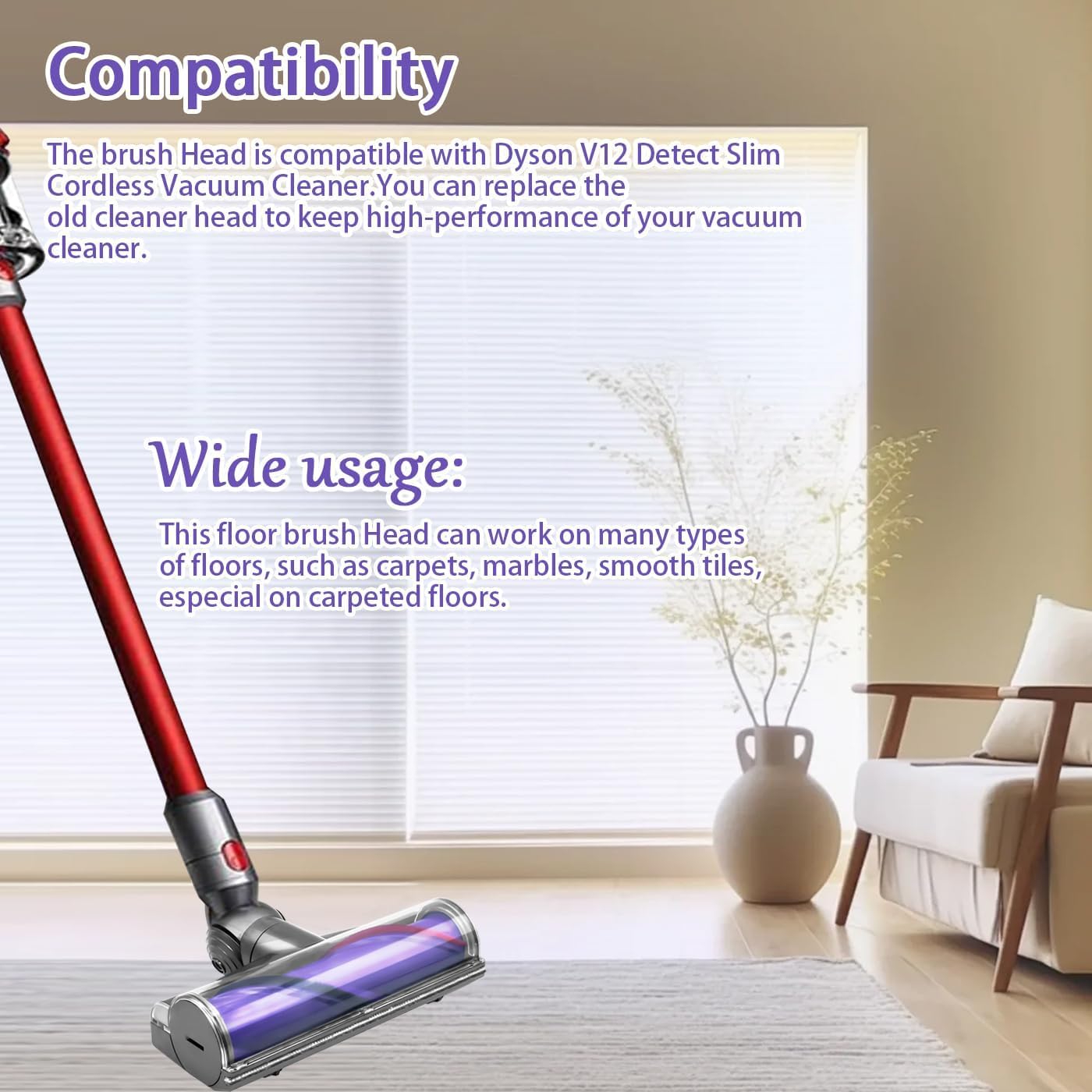 Recambios Cepillo Motorizado para Dyson V12 Detect Slim, Cabezal de Limpieza Turbo Direct Drive para Dyson V12 Slim, Repuestos Brush para Moquetas y Suelos Duros