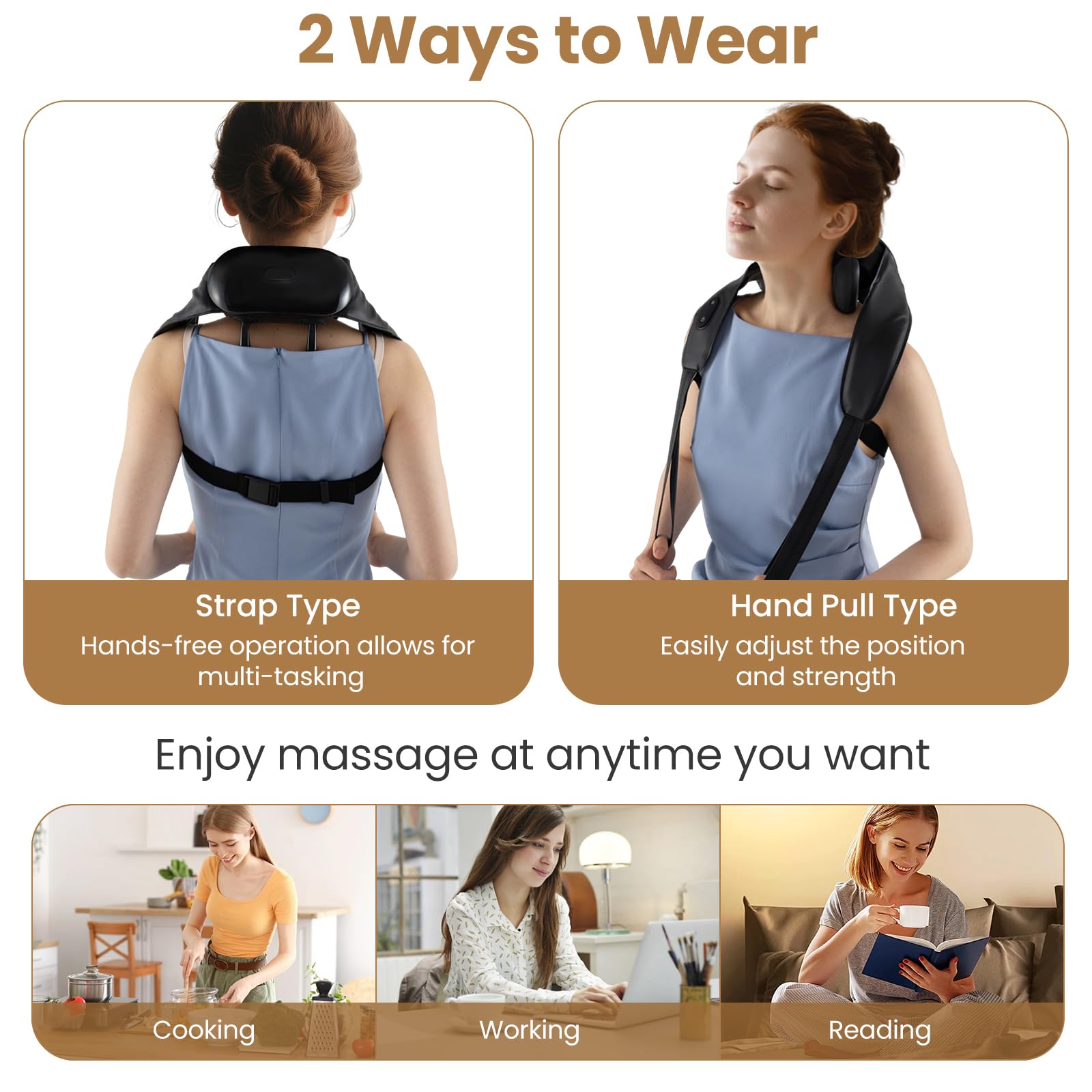 HOMASIS Masajeador de Cuello Inalámbrico con 2 Niveles de Calor, 4D Shiatsu Maseajor Cervical y Espalda con Masaje para Casa, Oficina y Coche Negro