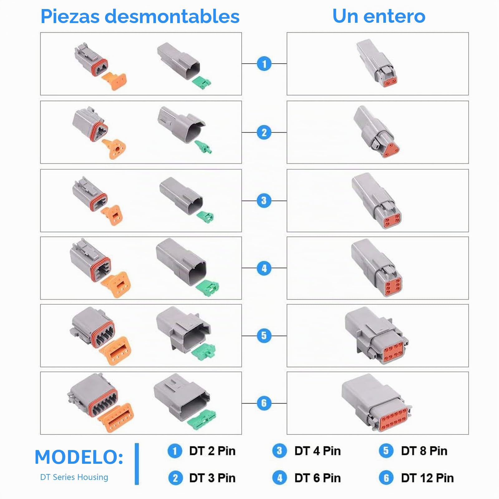 Juego de 265 Conectores DT para Coche, 2/3/4/6/8/12 Pines Macho y Hembra Auto Conector de Cable Eléctrico a Prueba de Agua, Conector Eléctrico Impermeable 16-22 AWG Conector para Moto Camión Barcos