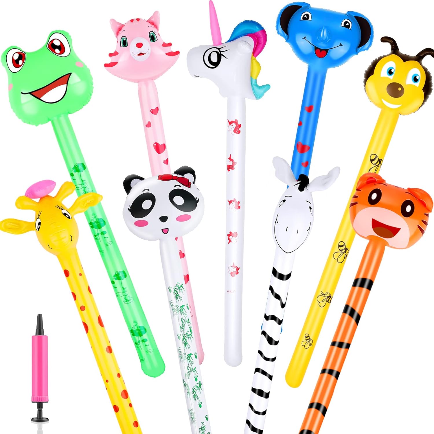 9 Pcs Inflatable Animals Stick with Sound Jungle Safari