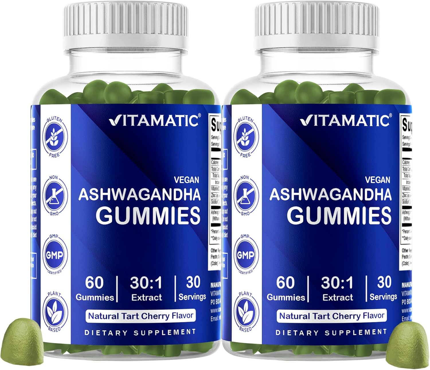 Vitamatic 2 Pack Ashwagandha Gummies – Concentrated Ashwagandha Root Extract with Withanolides – Vegan Herbal Supplement – Non-GMO, Gluten Free – 60 Gummies - (120 Gummies - Pack of 2)