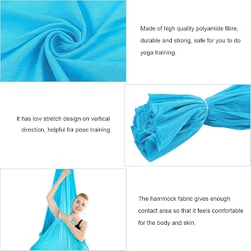 Yoga Hammock Swing for Aerial Yoga, 2.8m Adjustable Nylon Fabric with Carabiners & Straps Indoor Outdoor Aerial Fitness Swing for Core Strength, Stretching, and Low-Impact Exer