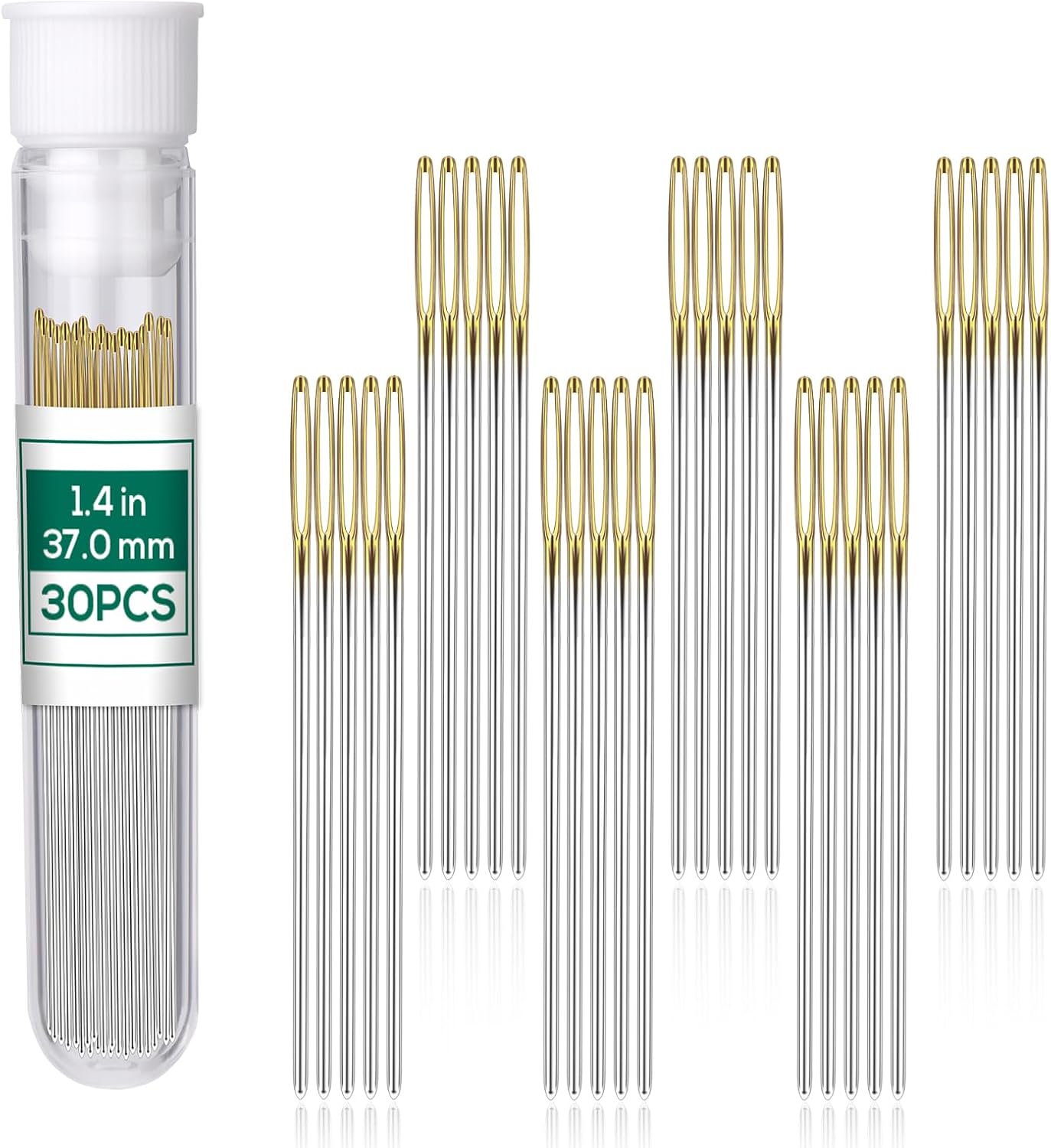 Fteven 30PCS Cross Stitch Needles, Size 24 Stainless Steel Embroidery Needles, Large Eye Hand Sewing Needles Blunt Golden Color with Box for Hand Sewing, Cross Stitching