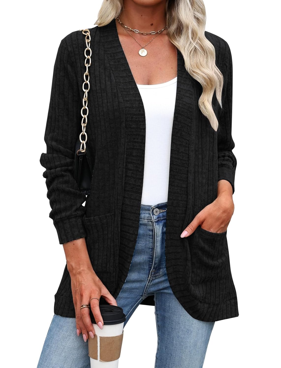 Halife Womens Fashion Cardigan Sweaters Lightweight Open Front Long Sleeve Casual Thin Cardigans with Pockets