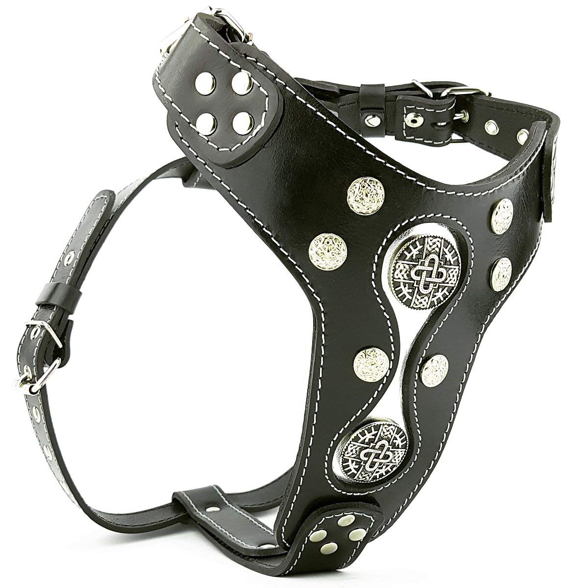 Bestia Hektor genuine leather studded dog harness for large breeds only