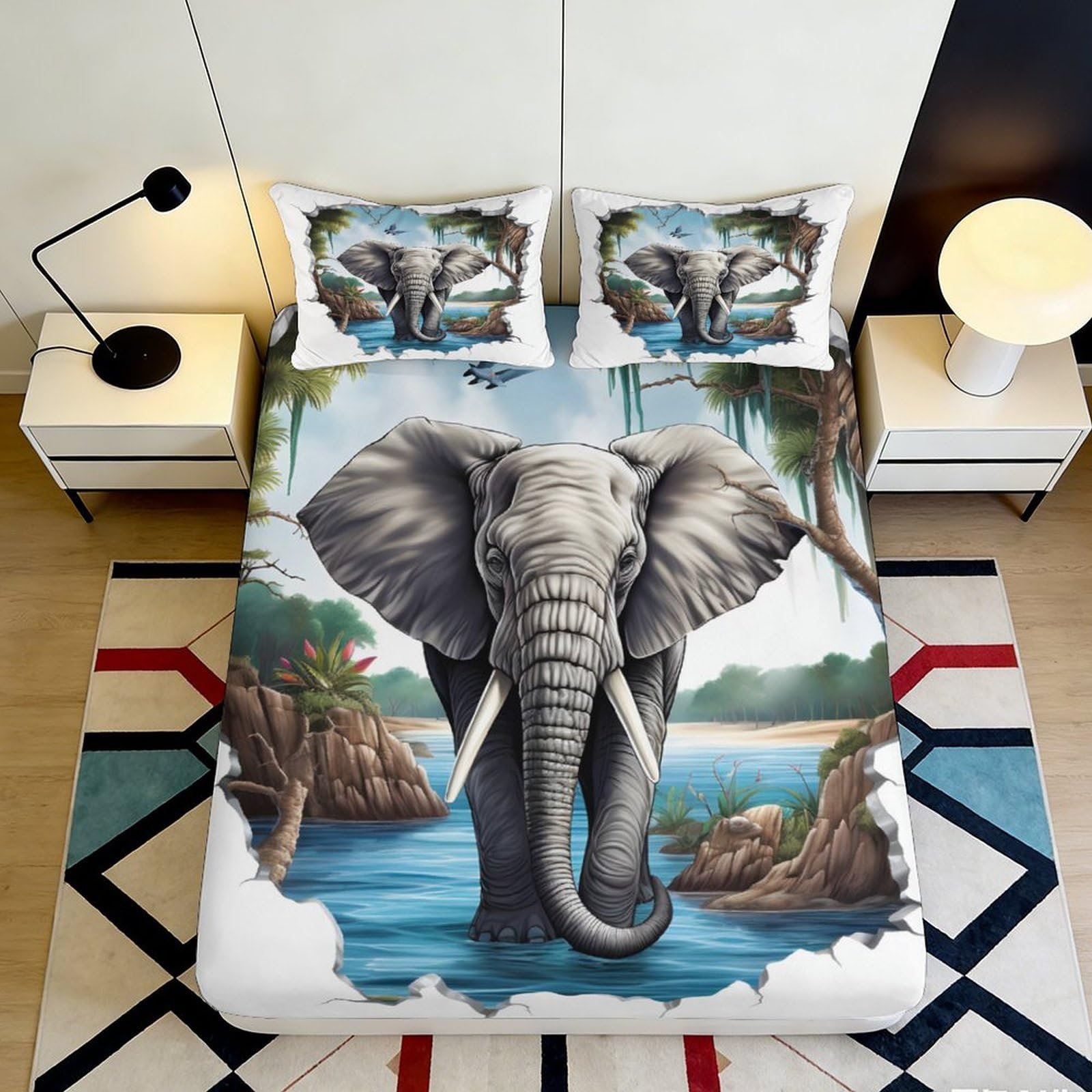 3D Printed Elephant Jungle Fitted Sheet Microfiber Soft Bed Cover for Bedroom Dorm Mattress Protection Decorative 90x200x25cm