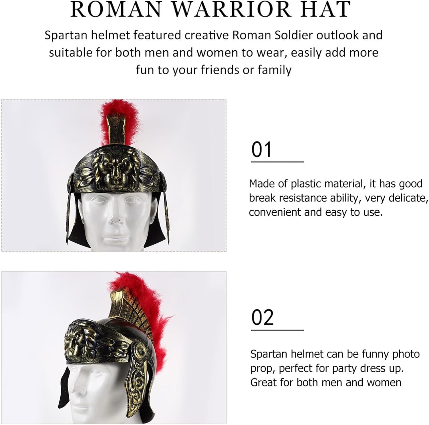 SOIMISS Vintage Roman Soldier Helmet with Crimson Plume, Classic Cosplay Headwear for Men, Historical Warrior Helmet Prop for Costume Parties and LARP