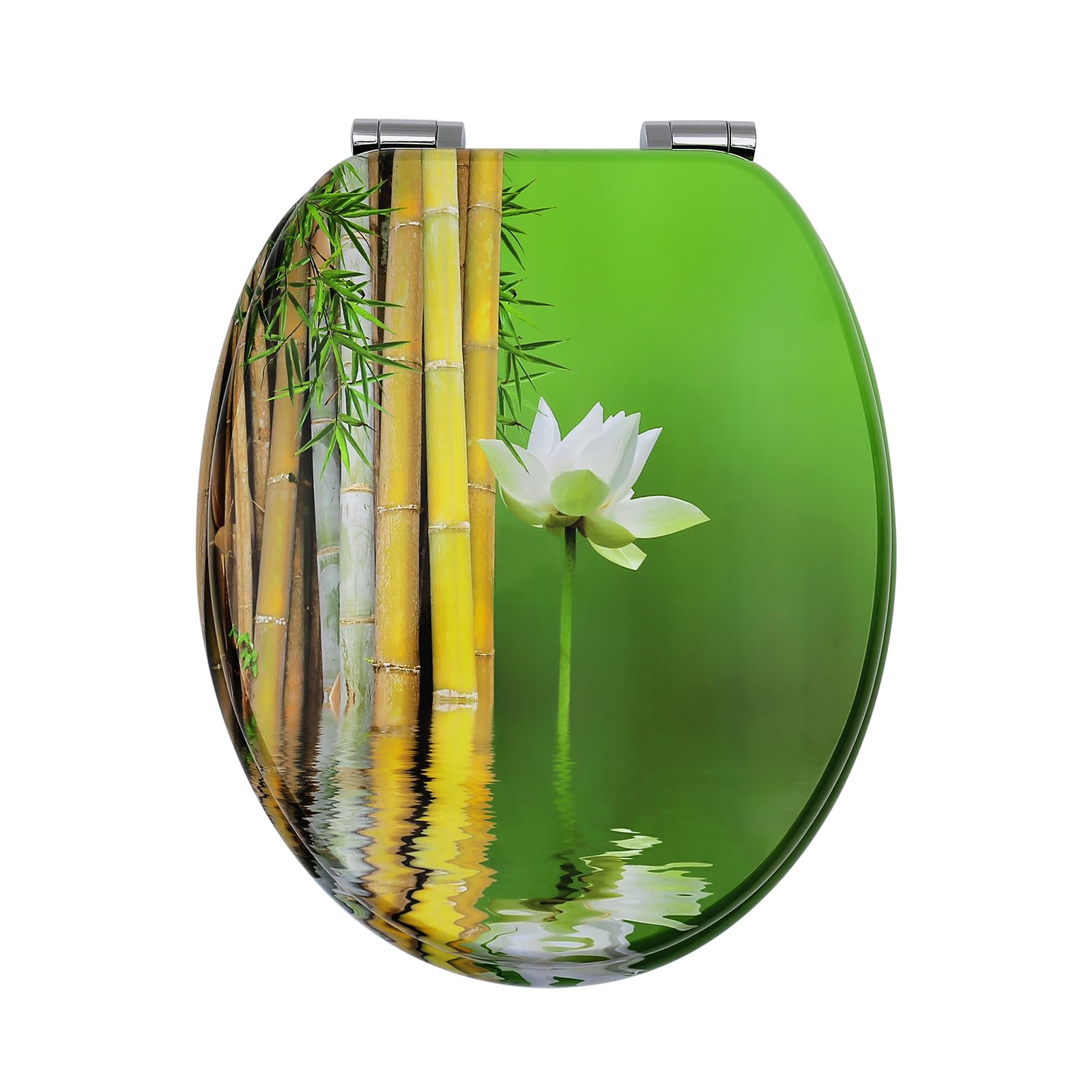 Fanmitrk WC Sitz mit Absenkautomatik, Hochwertiger Toilettendeckel Stabil und Wackelt Nicht, MDF Holzkern Klodeckel, Einfache Montage Toilettensitz, viele Schöne Motive (Zen Bambus Seerose)